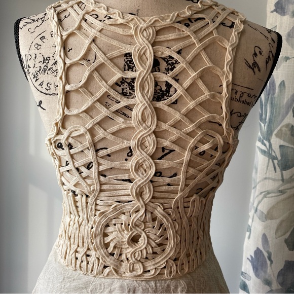 Free People jacquard knit cottagecore peplum top - cream - size xs - Picture 13 of 16